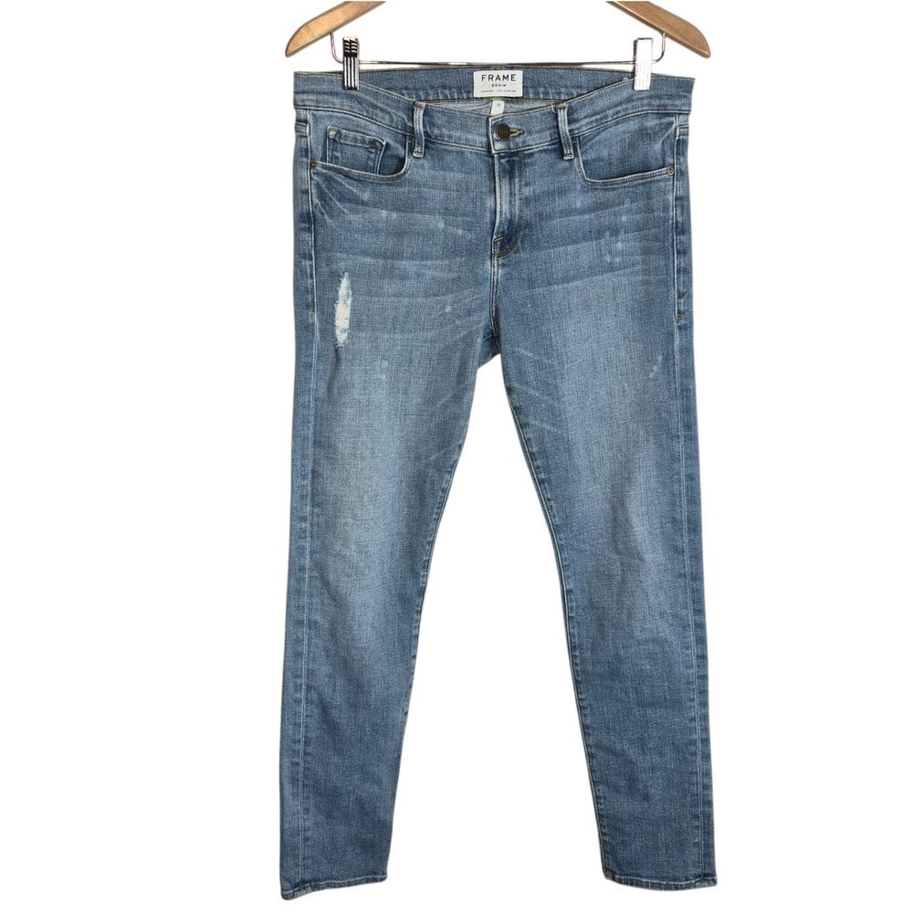 FRAME Denim Le Garcon Women's Slightly Distressed Medium Wash Blue Jeans 29